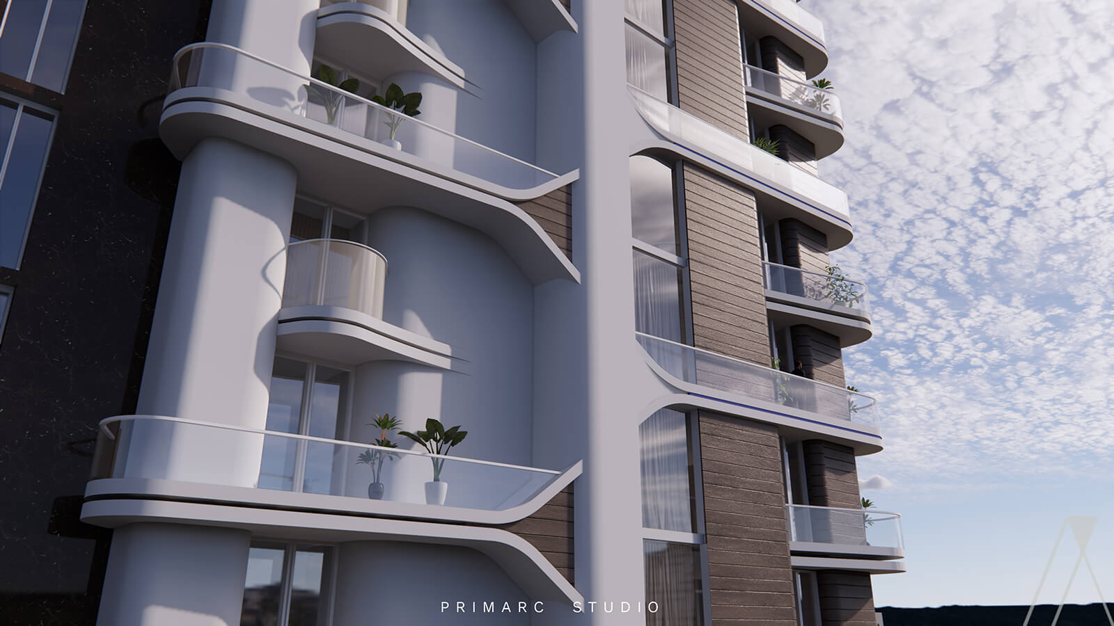 Balconies design in the modern apartment building design