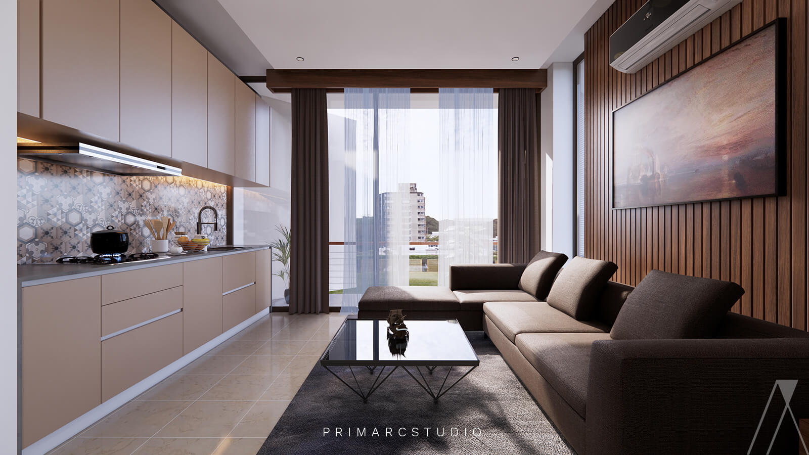 Kitchen and lounge design for the apartments