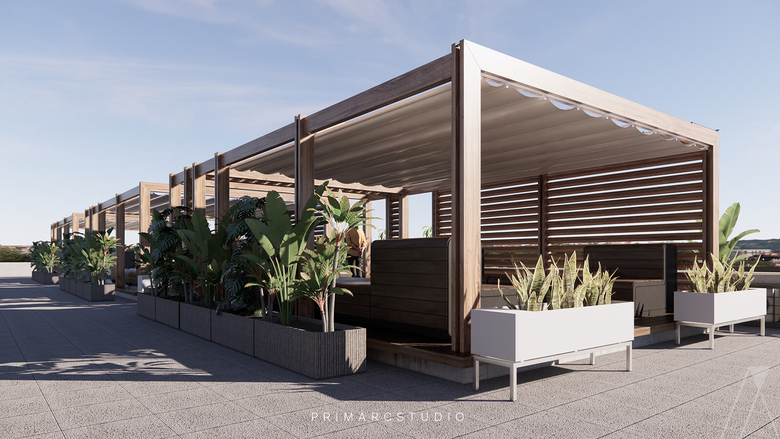 Sitting area with planters on the roof