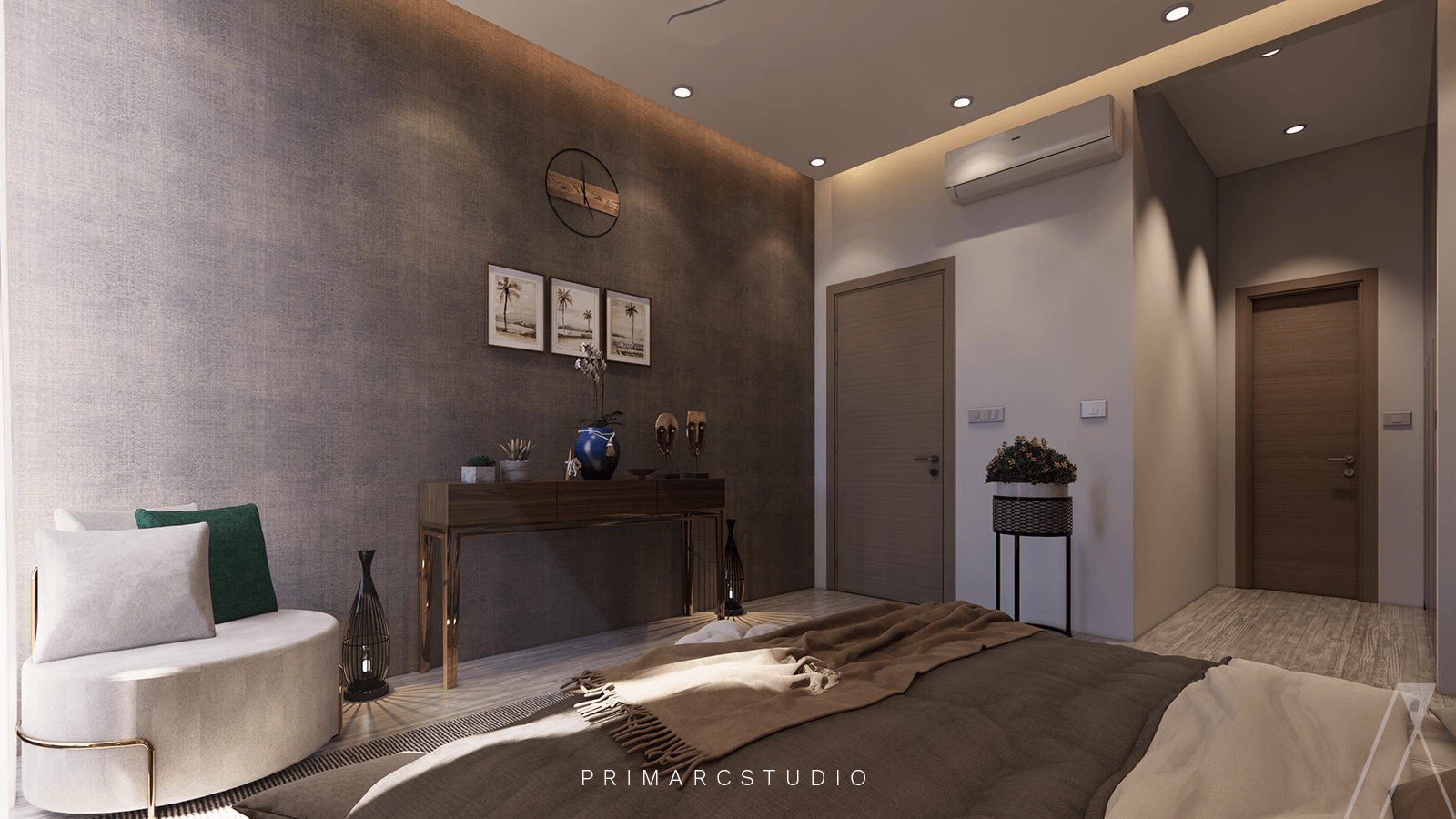 Interior design of bedroom in apartment building