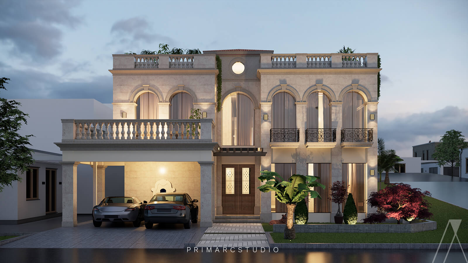 Classical design of a house with double parking - Visualization