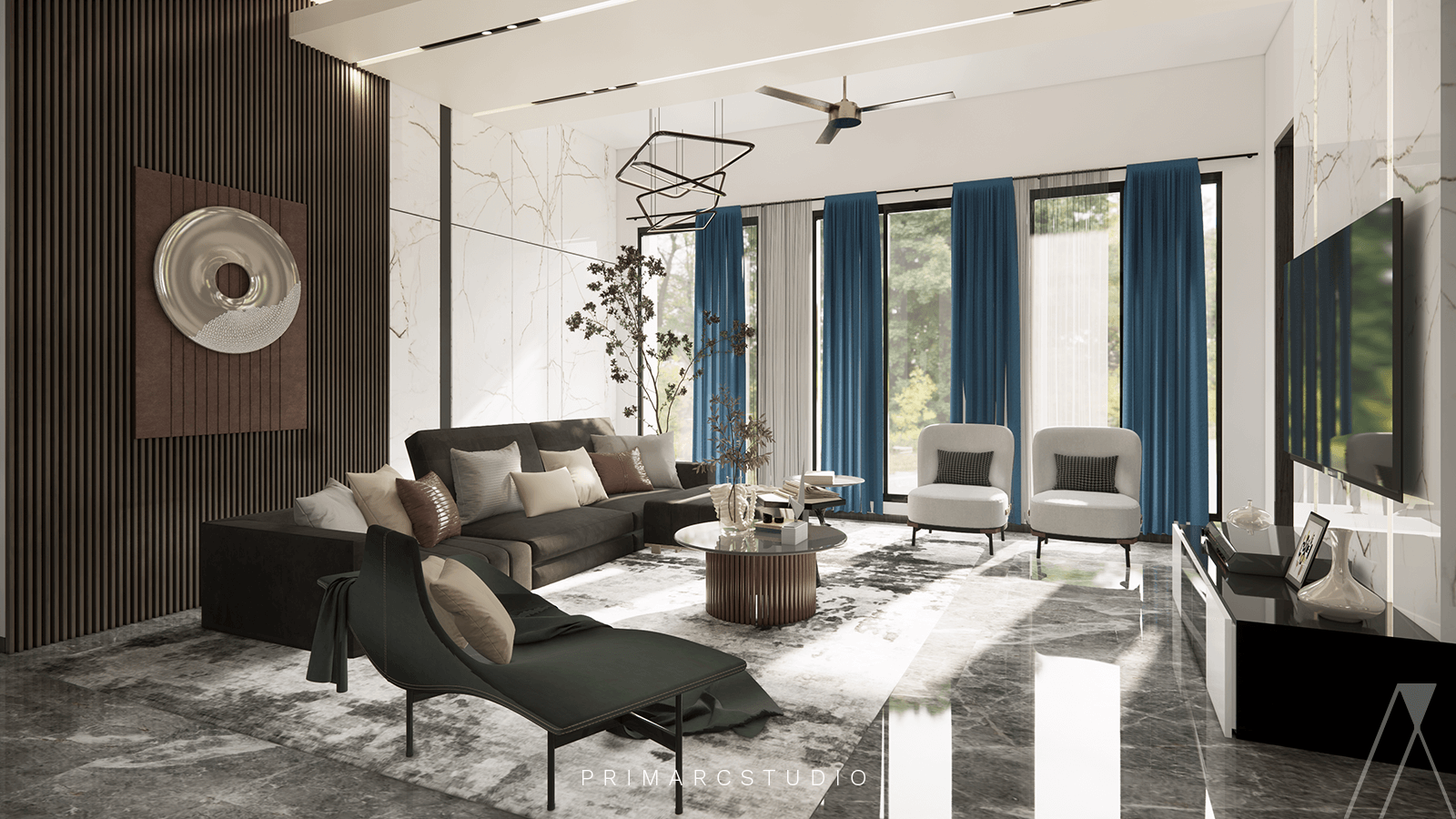 Lounge interior view with the use of 3d visualization
