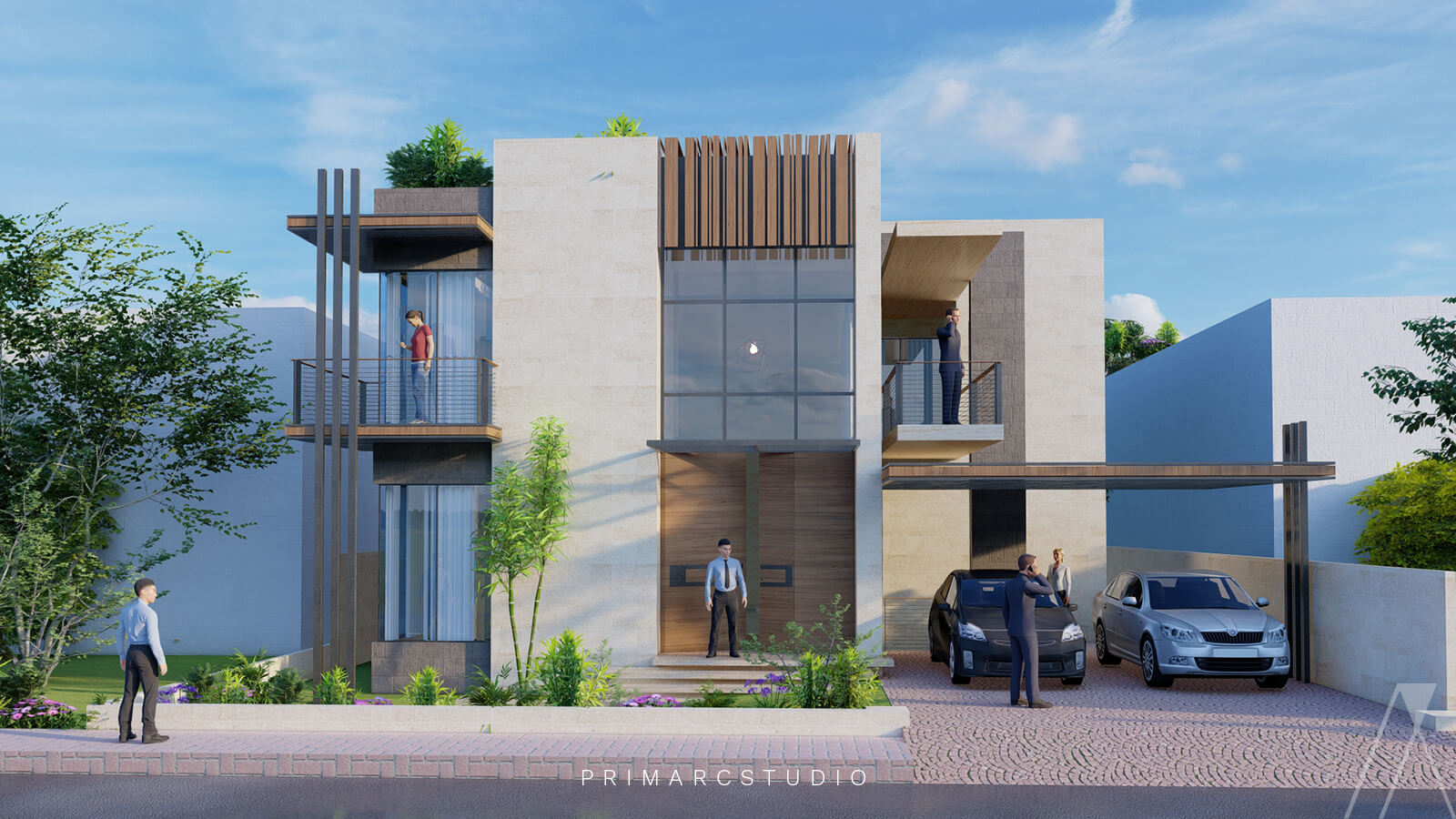modern house design with metal and wooden elements in Bahria Enclave