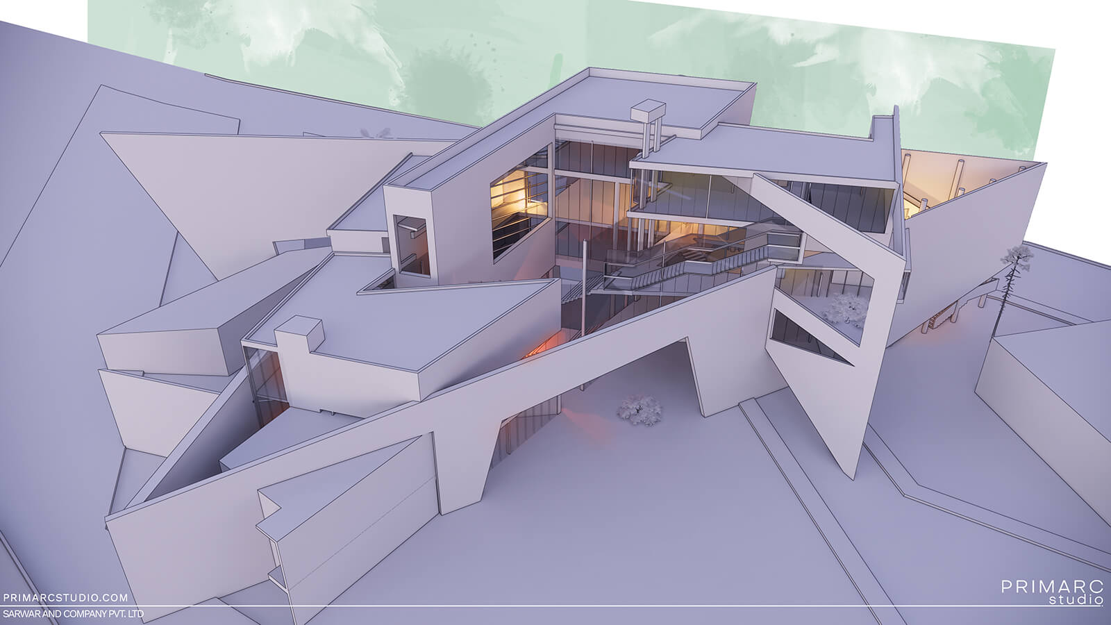 Bird eye view of the office design for the construction company in sangjani