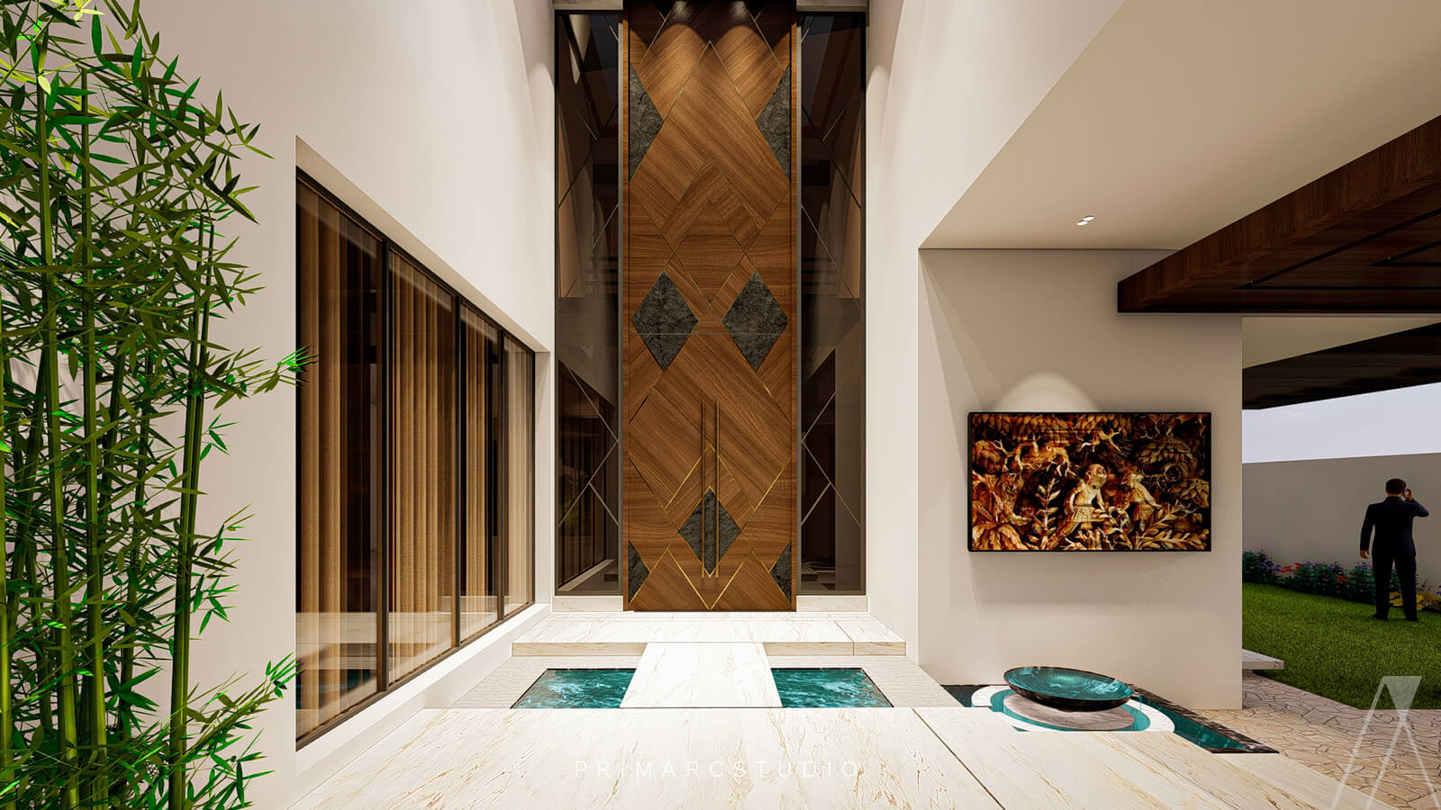 Swat House grand entrance door design by Primarc Studio - Architects in Islamabad