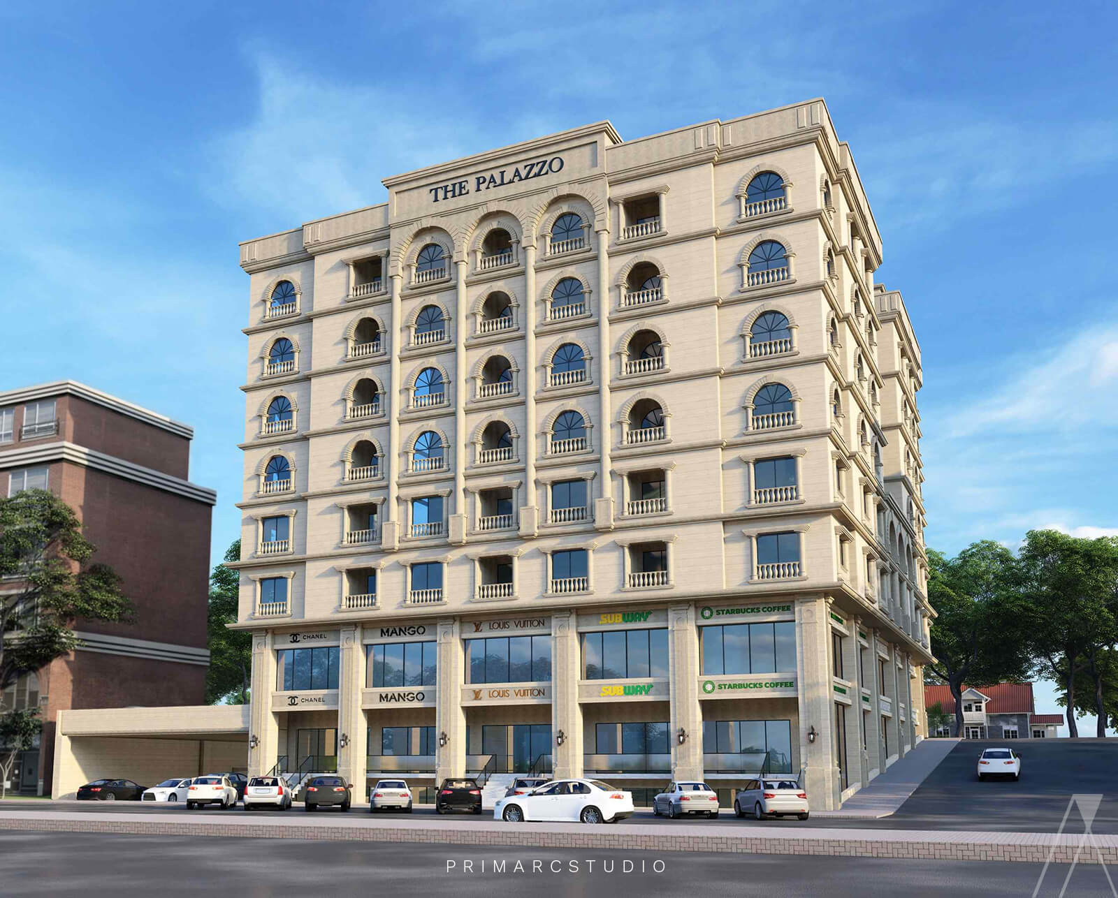 Classical design of the building with apartments and office floor in Gulberg Greens