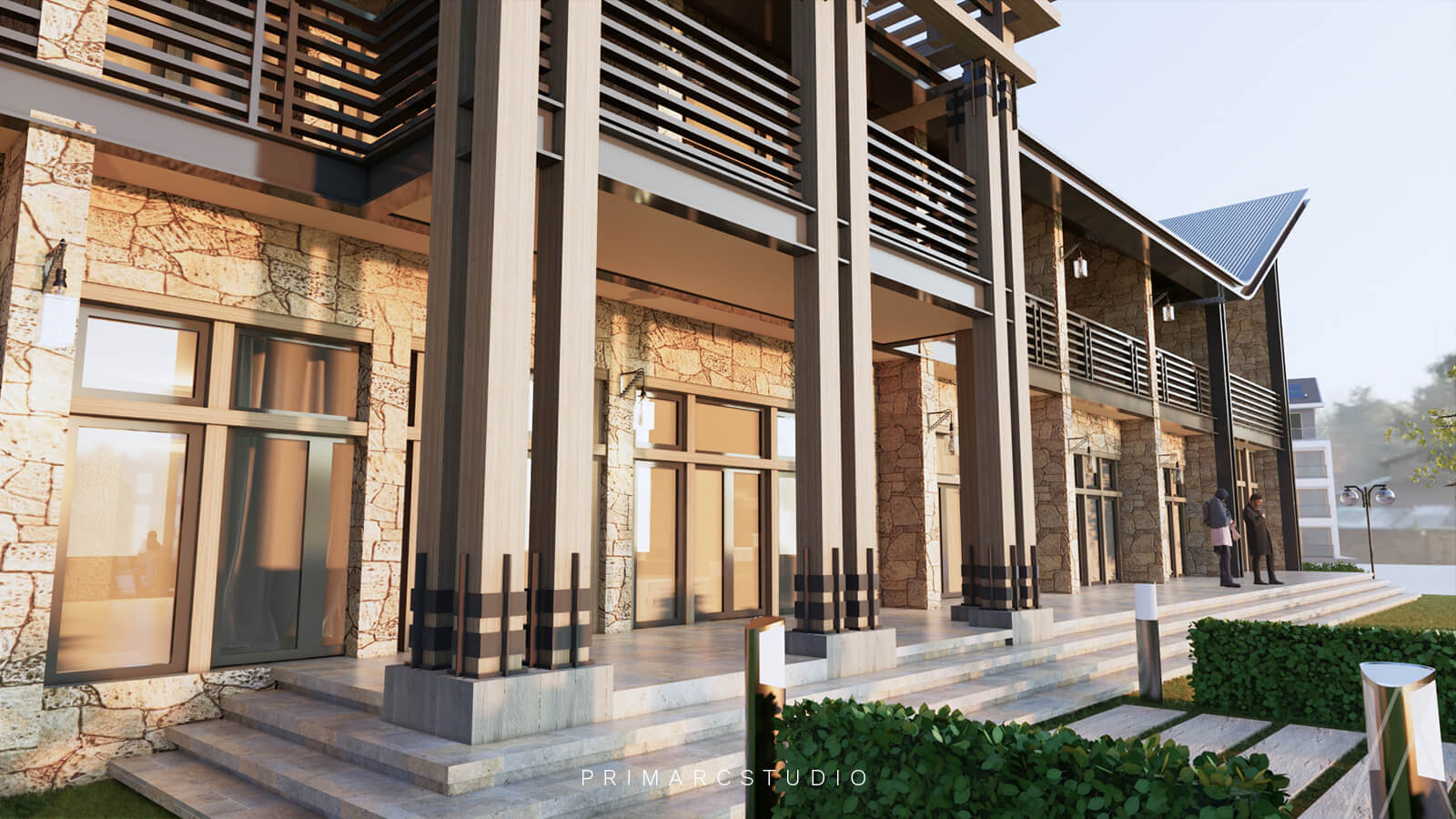 Entrance in modern style with local materials integrated in the exterior