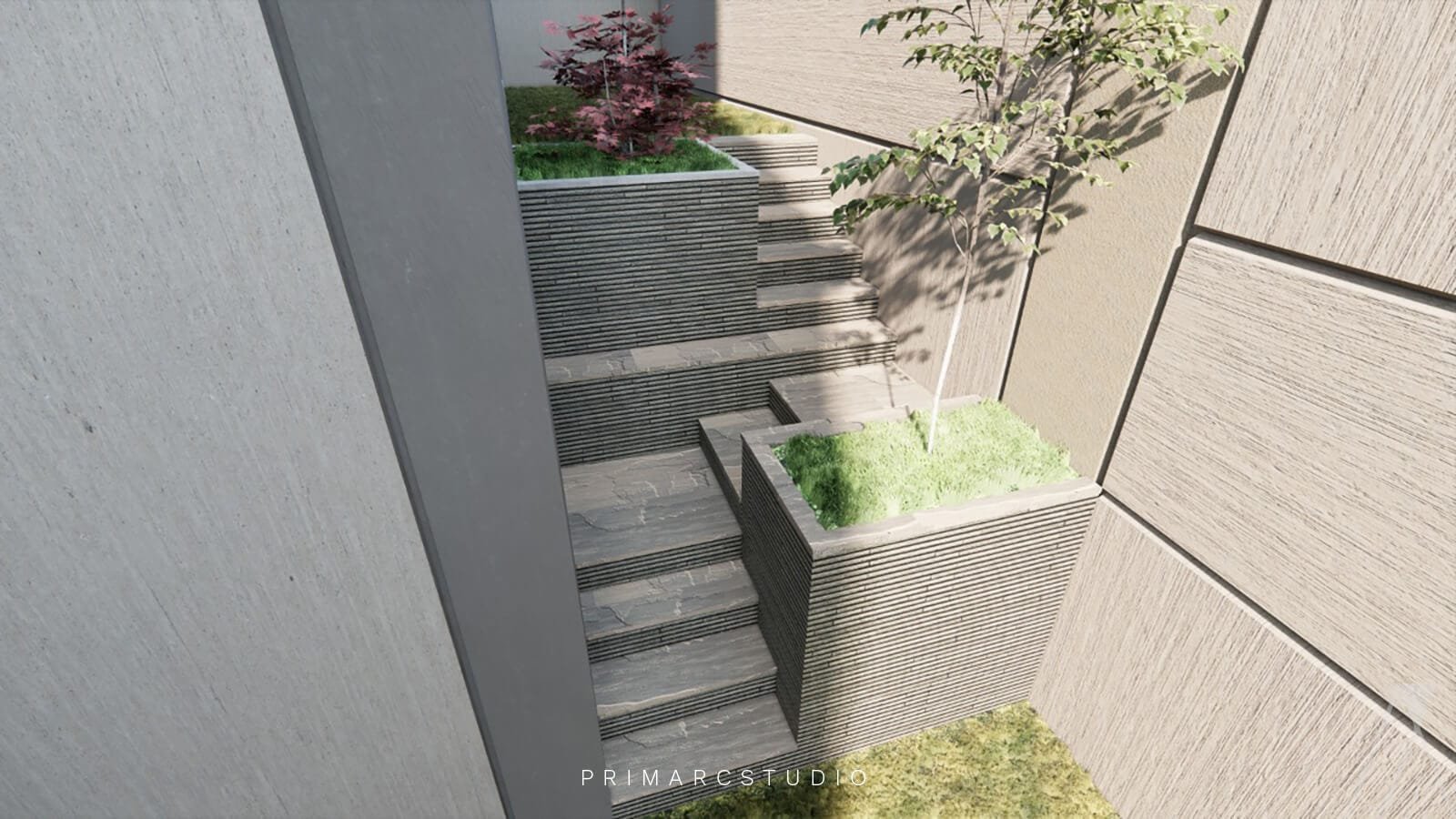 back stair design with integrated planters in 1 kanal house