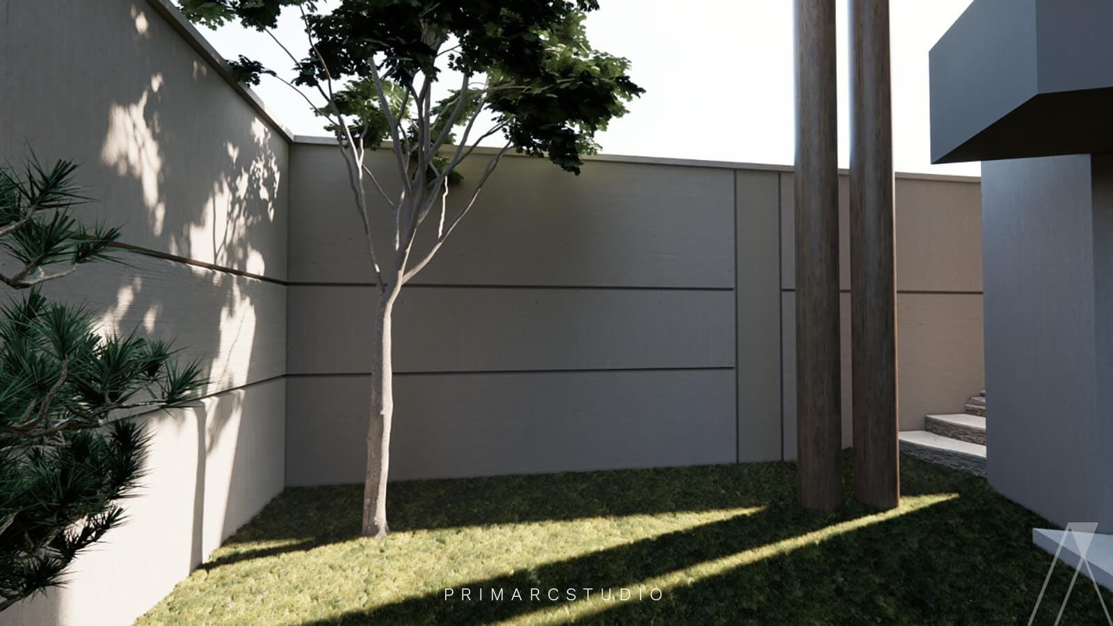 Tree in the back garden, landscape design by primarc studio