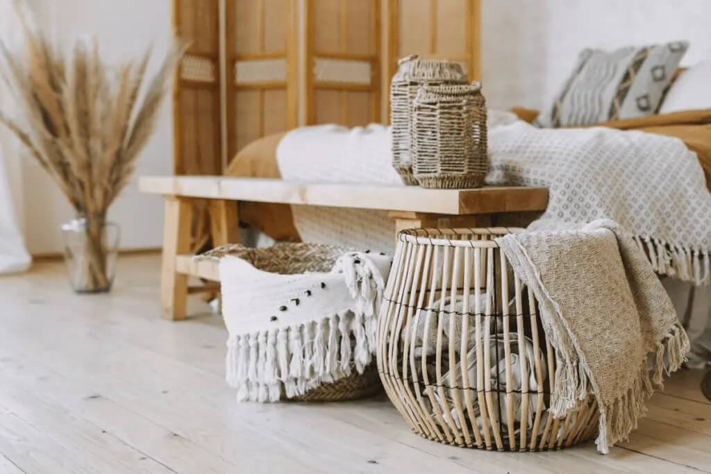 Modern Boho Interior Design - Basket and wood tones