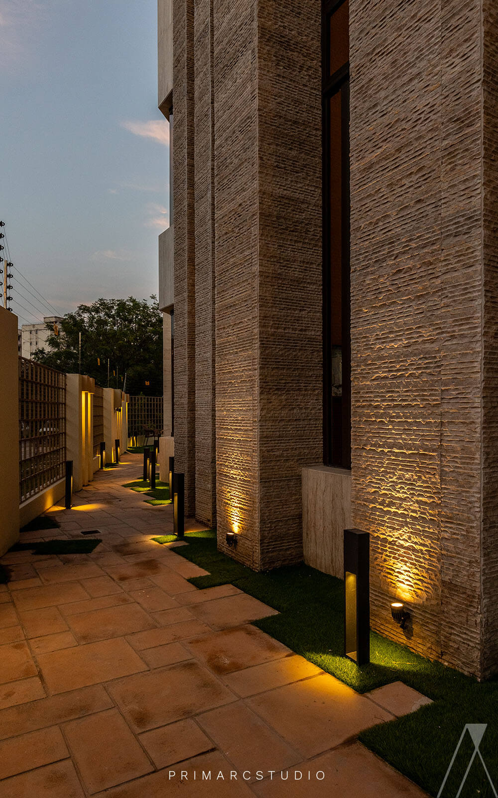 Close up of the garden light and exterior wall in dha phase 2 islamabad