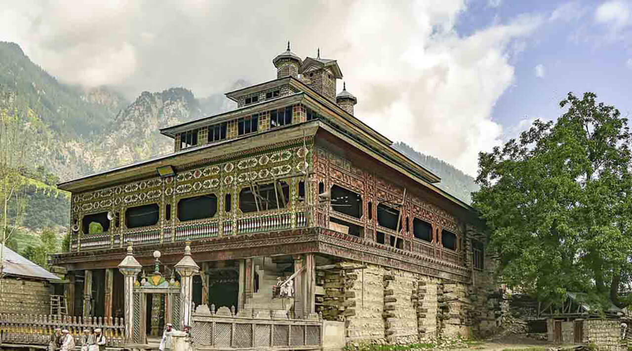 View from the road of The Ganshal Wooden Mosque in Swat, Pakistan