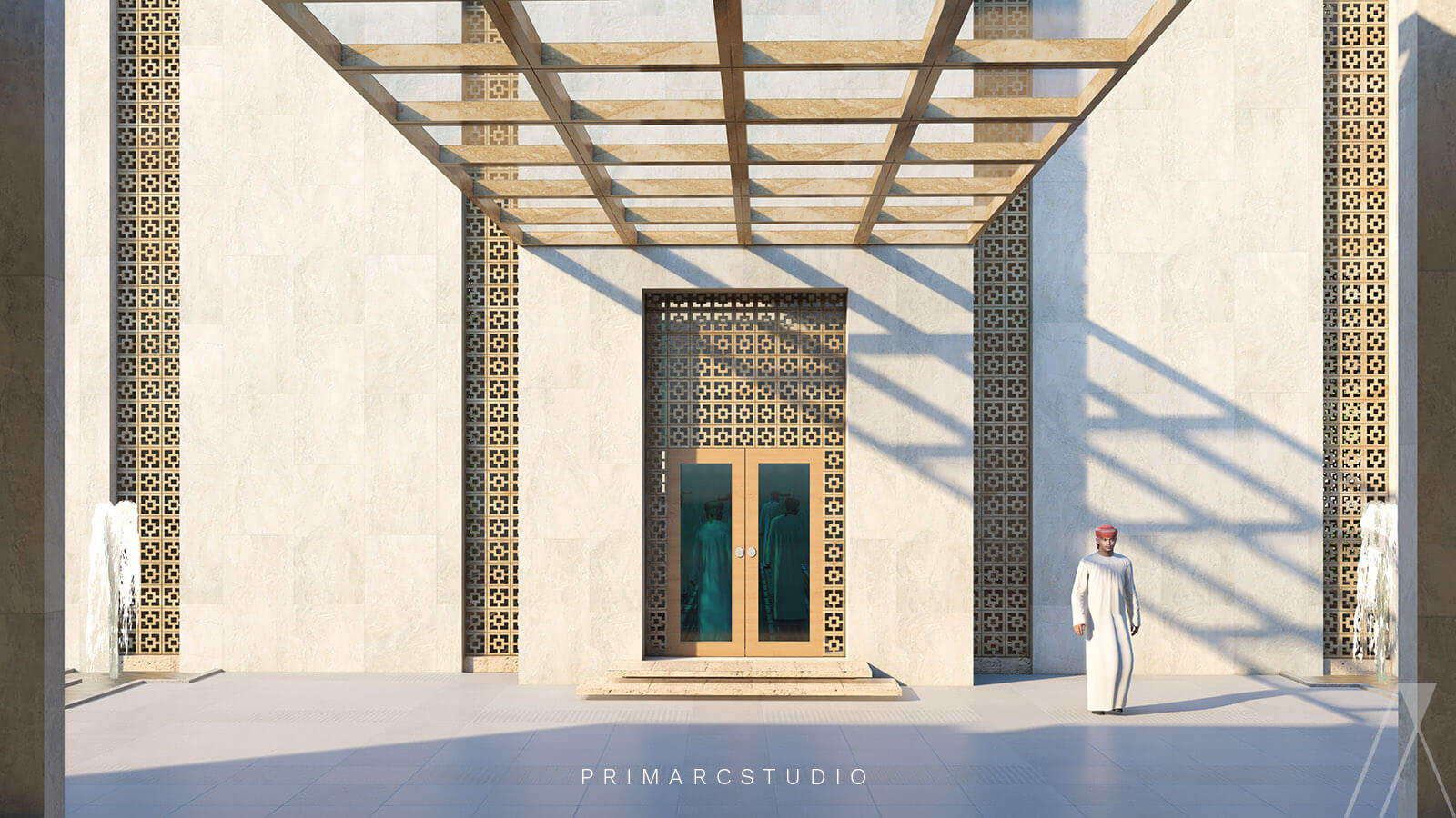 Masjid walkway design with wooden details