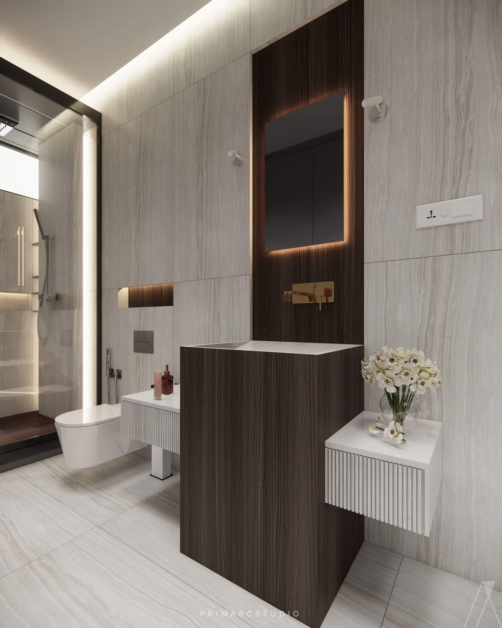 Washroom interior design in neutral colors