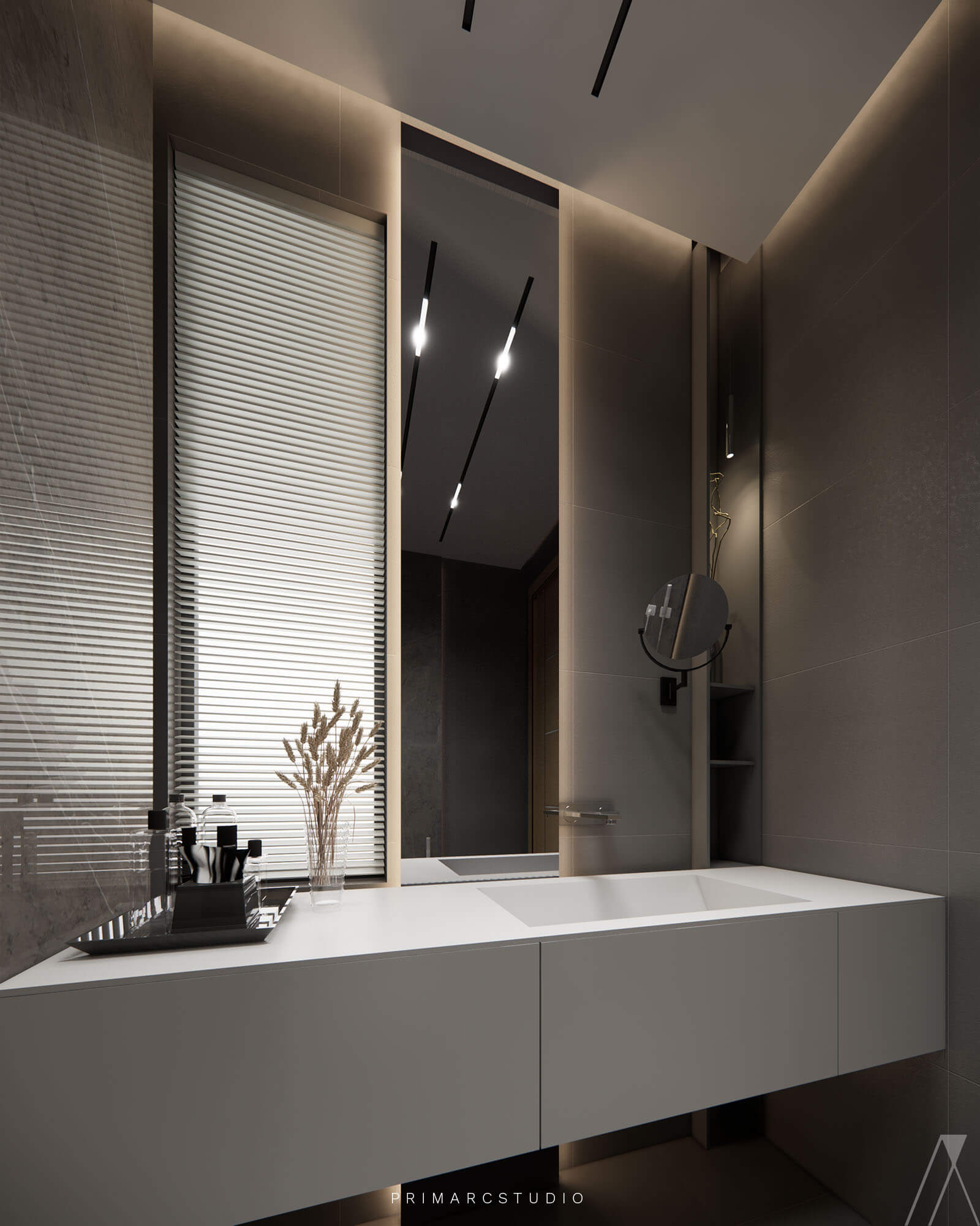 Washroom interior design in grey color