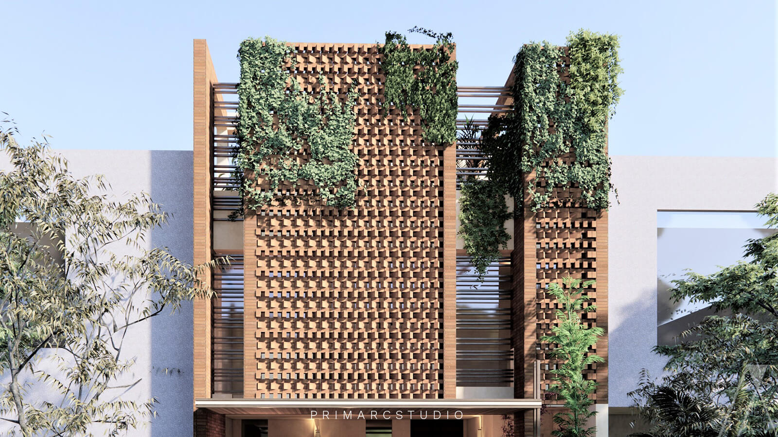 5 marla brick facade design with creepers on top