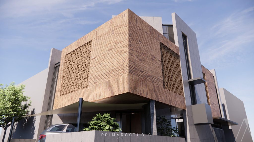 5 marla Corner house exterior design in bricks