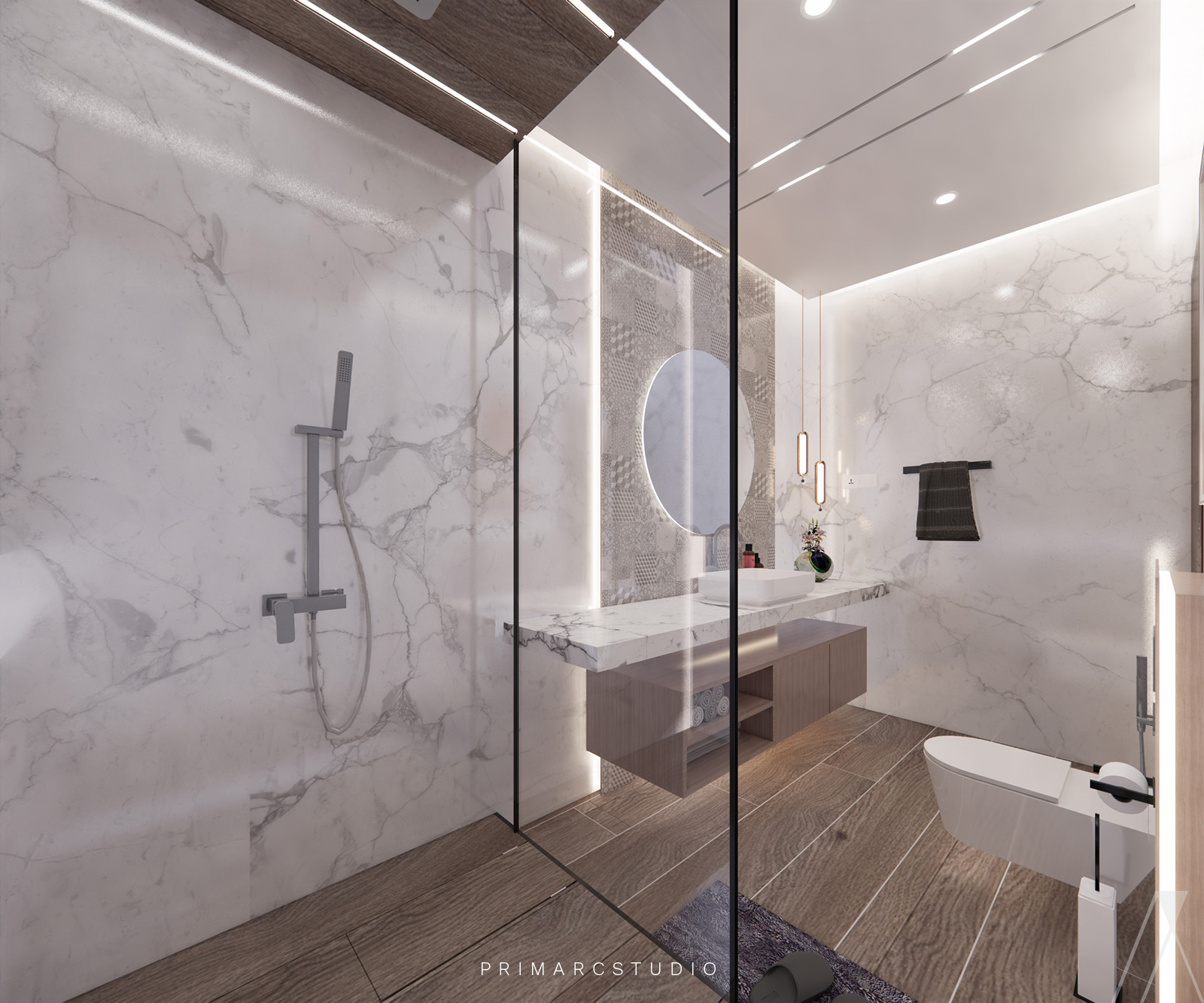 Shower area interior design of washroom