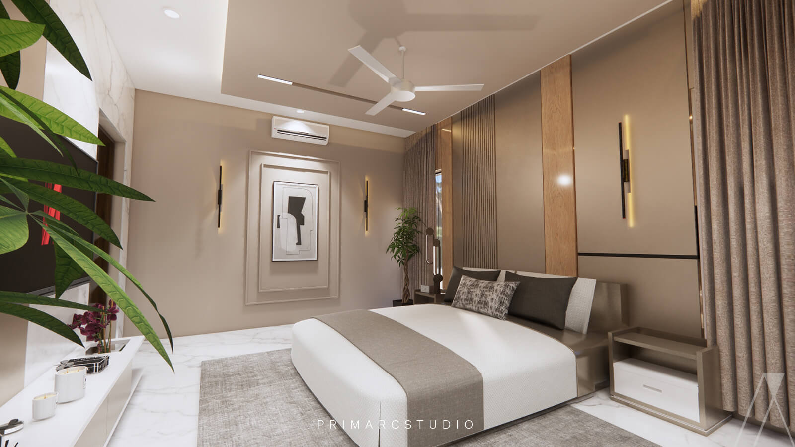 Beige interior design of bedroom