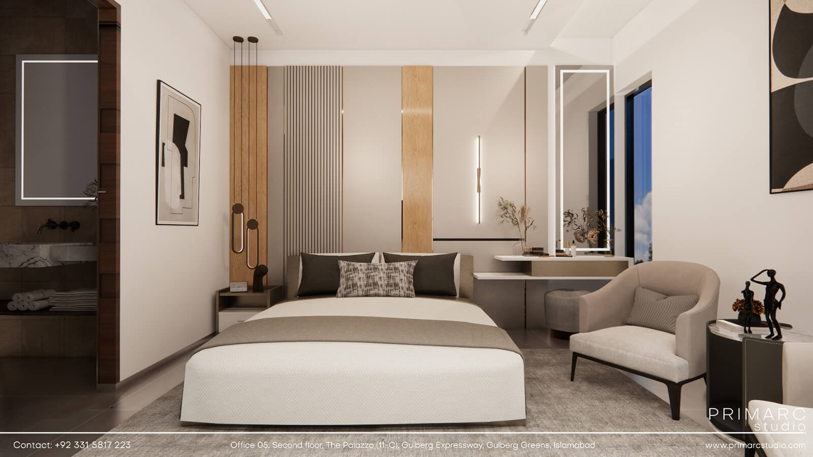 Minimalist bedroom interior with clean lines and contemporary decor