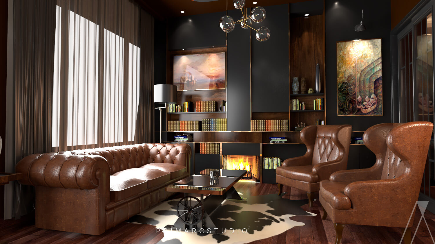 Sitting area in cigar lounge