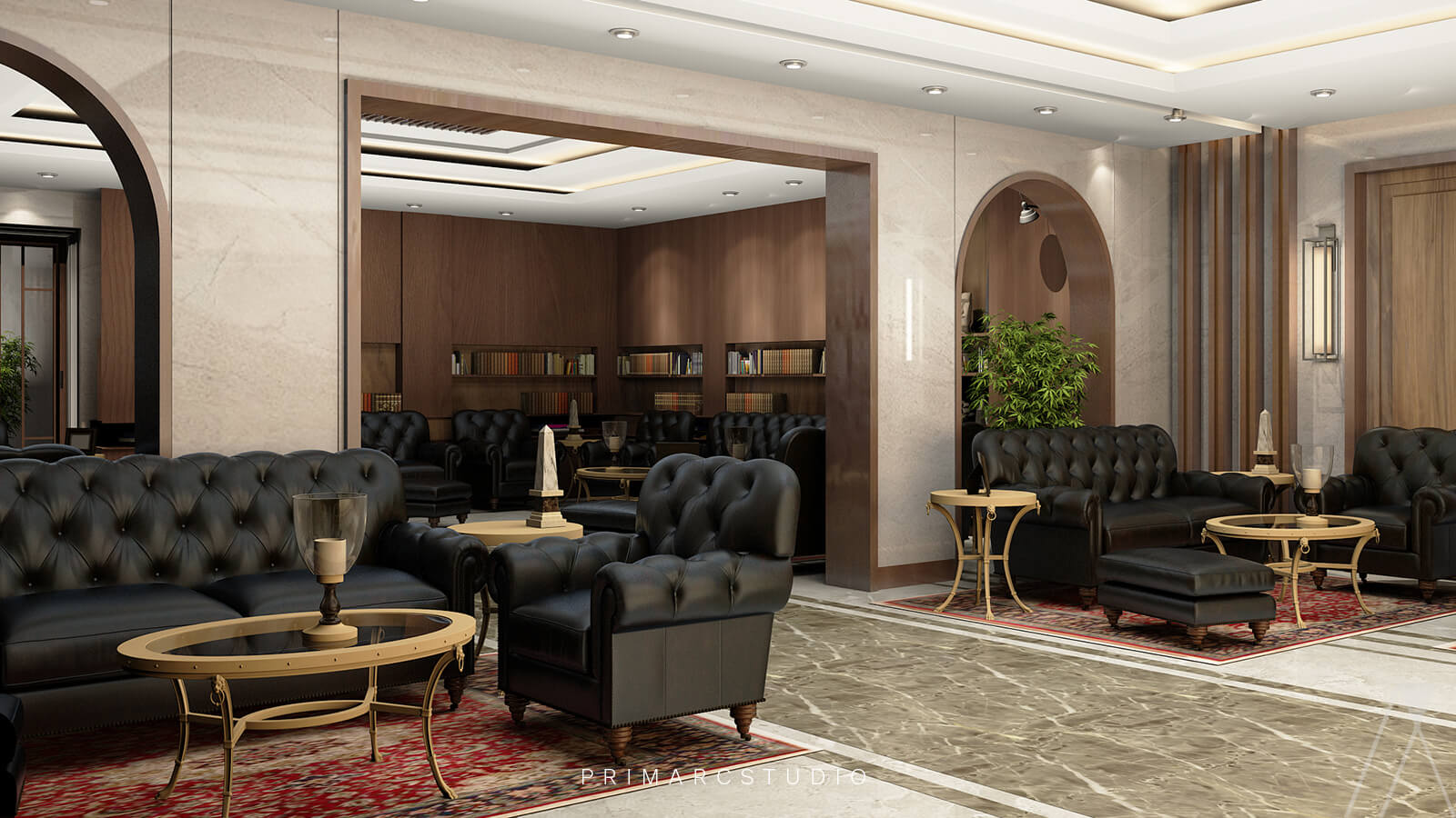Golf Course lounge interior design with sitting areas.