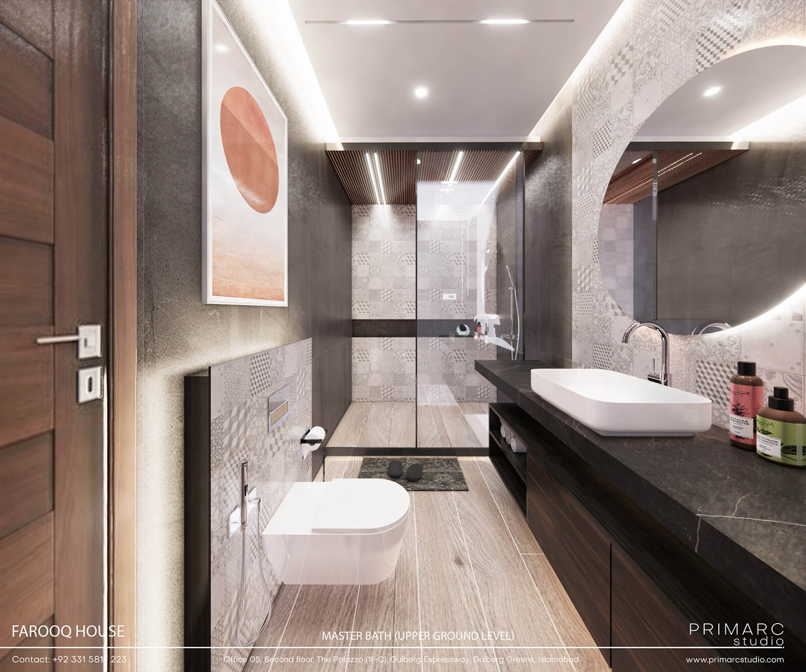 Sleek and contemporary master bathroom design with luxurious finishes