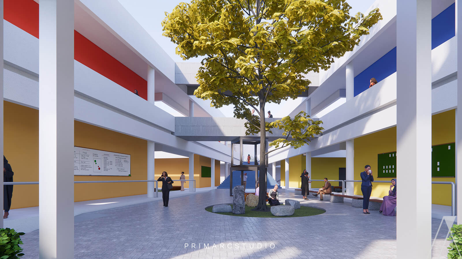 Tree in courtyard - Modern school design in Rawalpindi