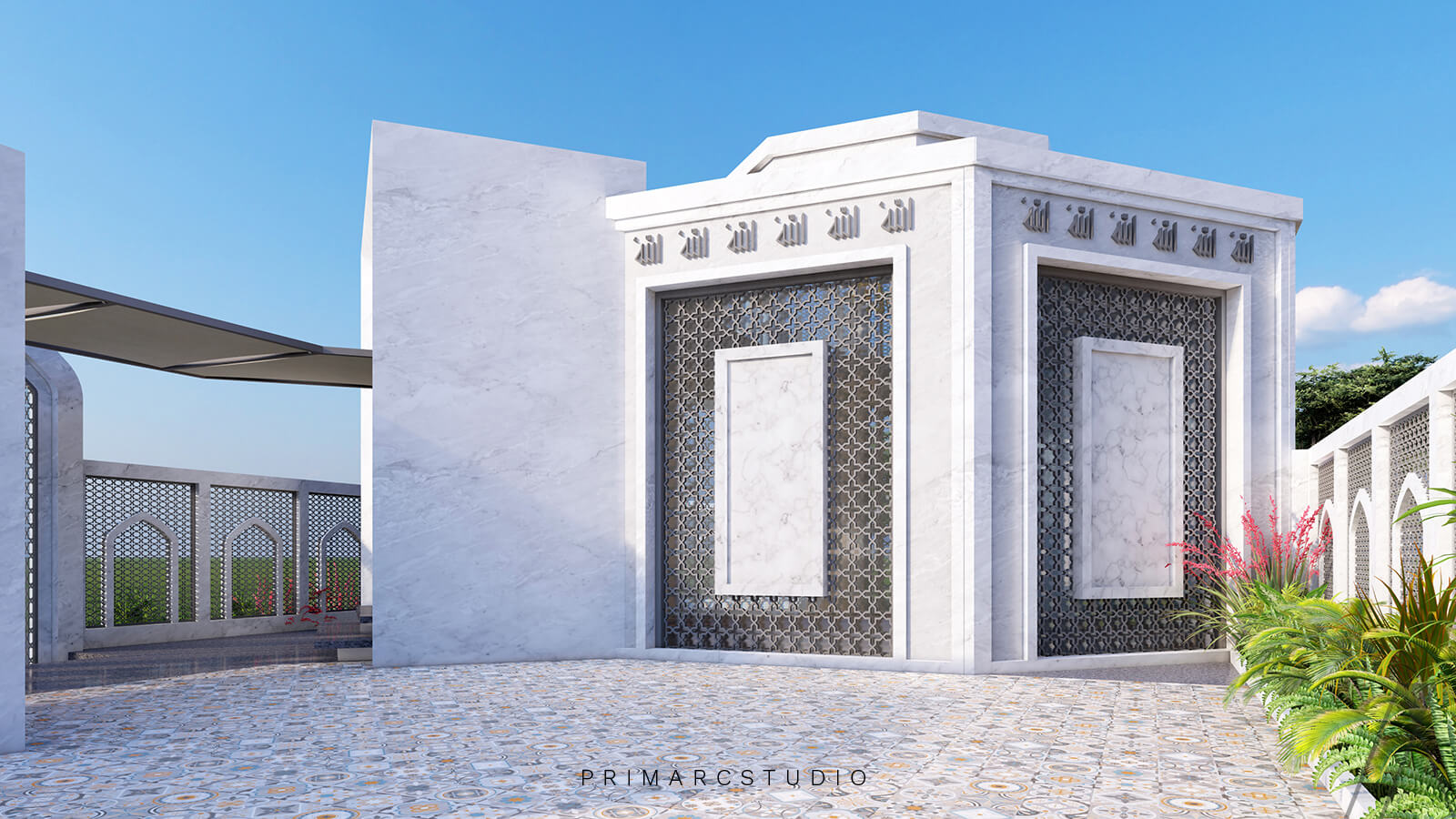 Masjid Exterior design with calligraphy and jali work