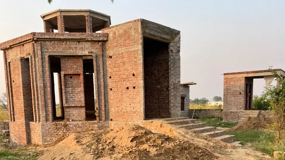 small masjid under construction phase made with bricks and later will be covered with marble