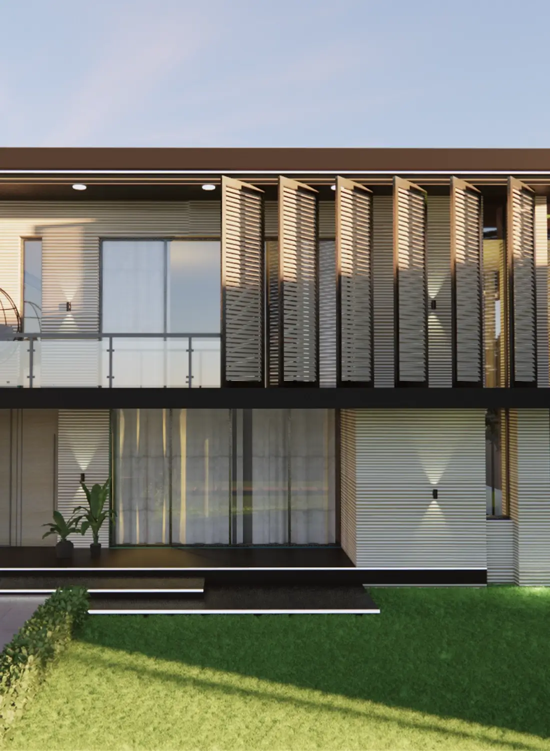 Exterior view of a renovated 1 Kanal house in G-6/3, Islamabad, featuring a modern design with vertical louvers, large windows, and updated facade materials.