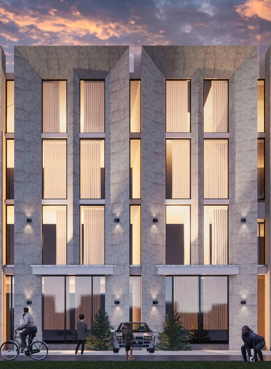 Minimalist white stone facade of the new Gerry's visa office on Park Road Islamabad, showcasing its elegant architectural design and integration with the urban landscape. This commercial building offers flexible office spaces for lease and ample parking solutions.