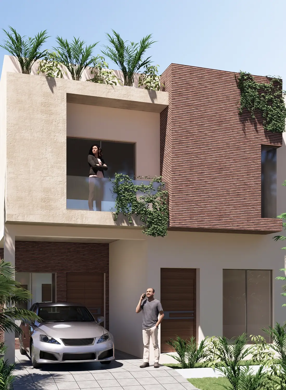A beautifully renovated 5 marla house in B-17 Rawalpindi, showcasing a modern exterior design with a distinctive brick facade. The renovation highlights the property's enhanced curb appeal and sophisticated architectural style.