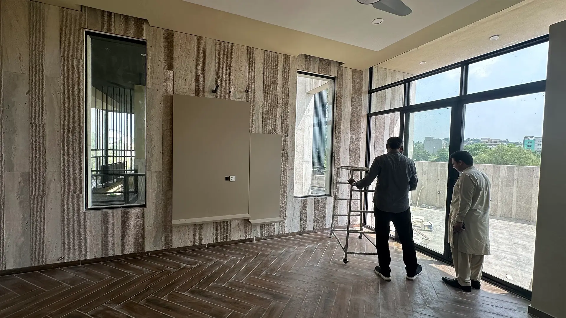 Site visit of an architect to residential house.