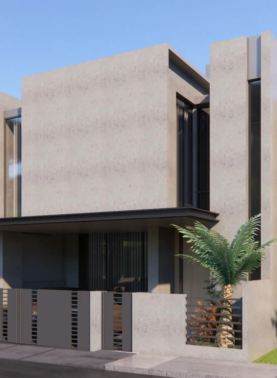 A portfolio-style image capturing the aesthetic of a 7 marla house design in FMC, Islamabad, emphasizing its clean lines and modern materials.