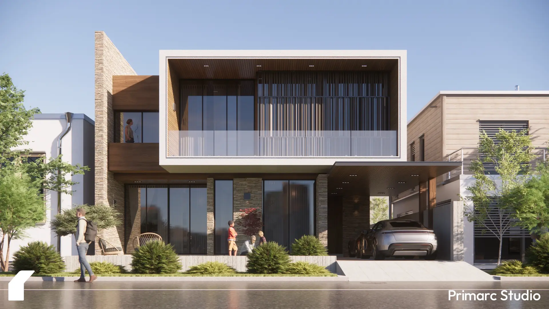 A modern house in G-9, Islamabad, viewed from the street, highlighting its integration into the neighborhood and its striking contemporary design.
