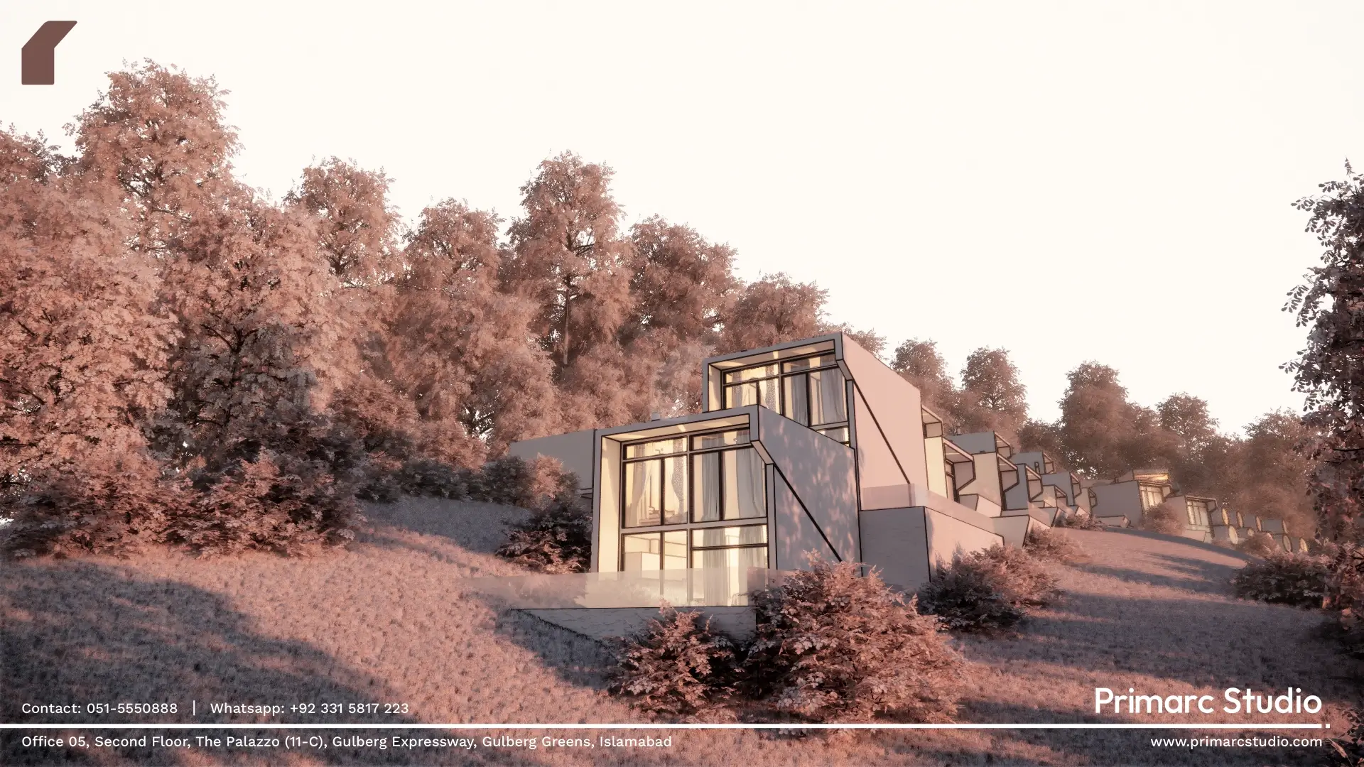 Detailed villa design at Talhaar Resort in Pakistan, part of the overall resort master plan focusing on modern resort architecture.