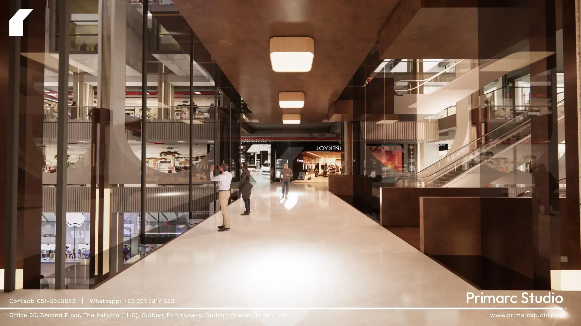 Upper-level connection bridging the atrium void, reinforcing a sense of openness and spatial unity.