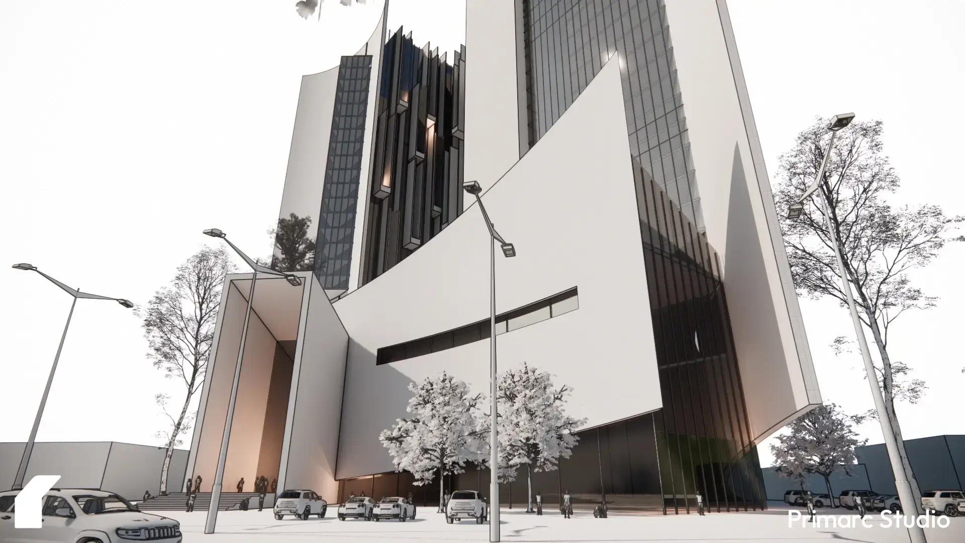 The curved façade of Mall of Khyber expresses a dynamic architectural rhythm, combining light, material contrast, and structural clarity.