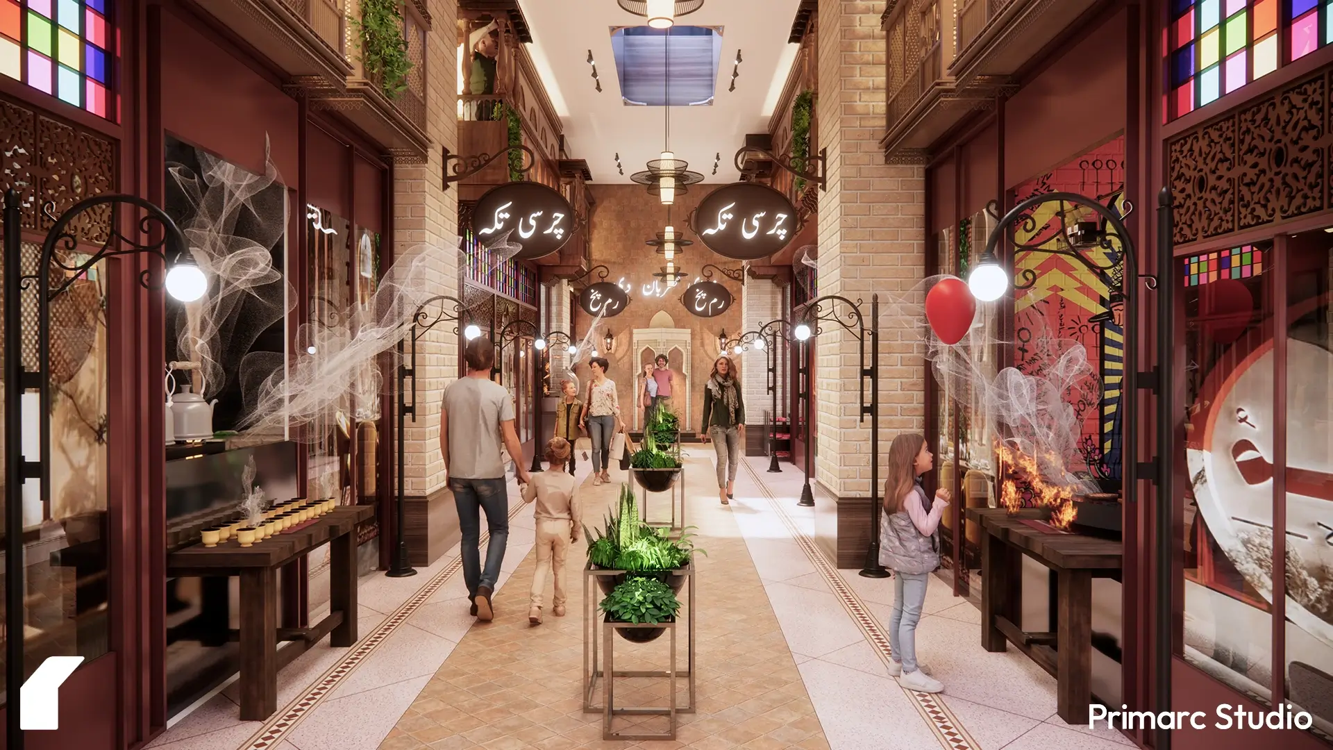 A balanced view of the bazaar atmosphere where light, material, and human scale converge into an immersive narrative.