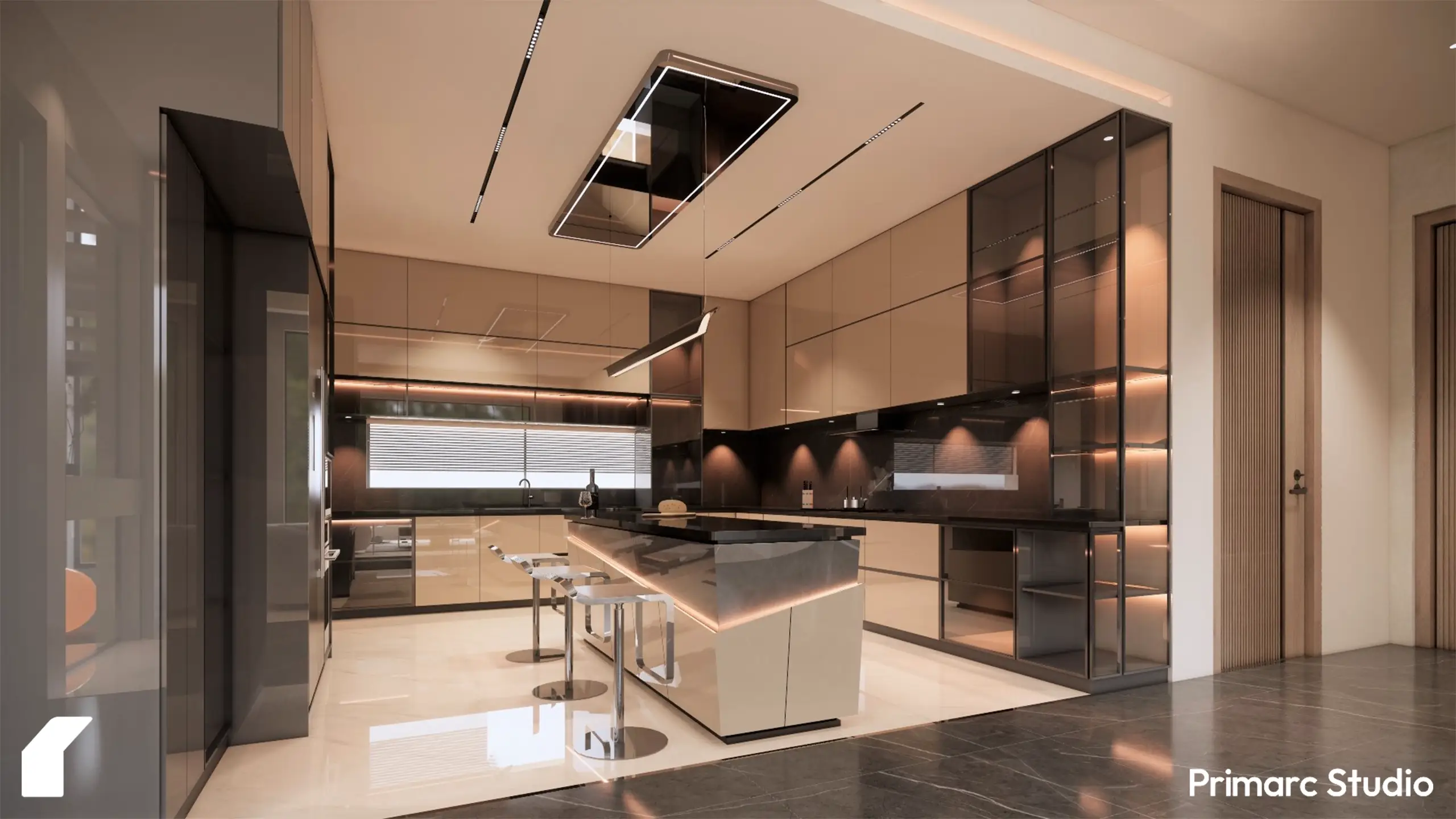 Modern Open-Plan Kitchen with Geometric Island